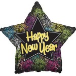 Balon foliowy 18" - Happy New Year  - Fajerwerki (luzem)