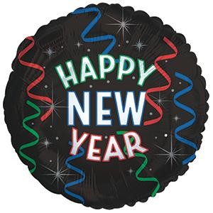Balon foliowy 18" - Happy New Year  - Serpentyny (luzem)