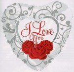 Balon foliowy - srebrne serce, czerwone róże