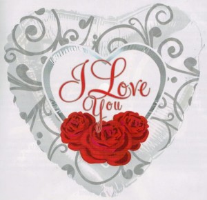 Balon foliowy - srebrne serce, czerwone róże