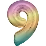 Balon foliowy - Cyfra "9" Pastel Rainbow   