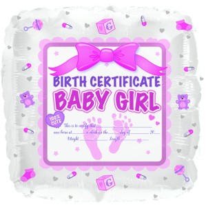 Balon foliowy 18" - Baby Girl -  metryczka narodzin